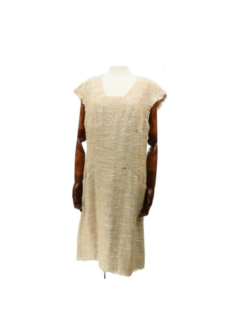 Chanel Dress Beige Linen Silk Rayon Acrylic Fringe 08P 40